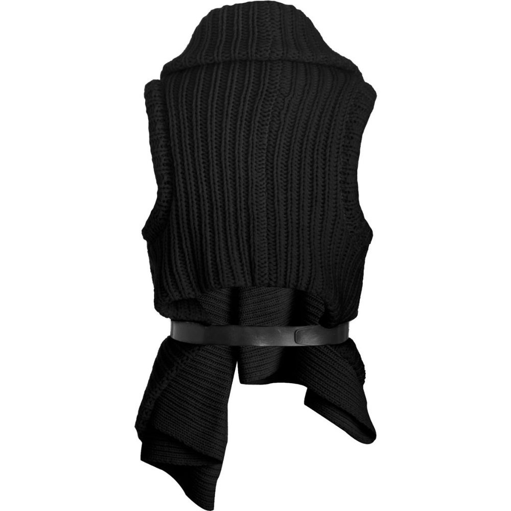 ANN DEMEULEMEESTER • Asymmetric Black Wool Ribbed Fisherman Sweater Vest FR 40 M - Picture 5 of 15
